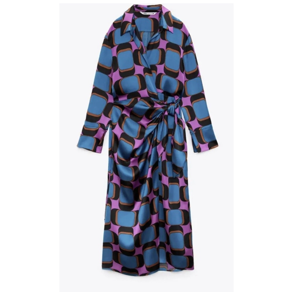 90 BLOGGERS FAVE NWT ZARA FW22 WOMAN PRINTED WRAP MAXI DRESS MULTICOLORED M - Picture 8 of 9